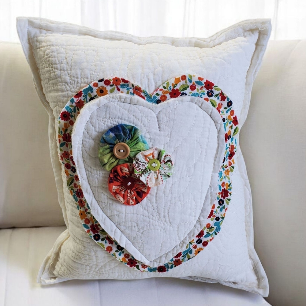 Handcrafted Floral Heart Decorative Pillow